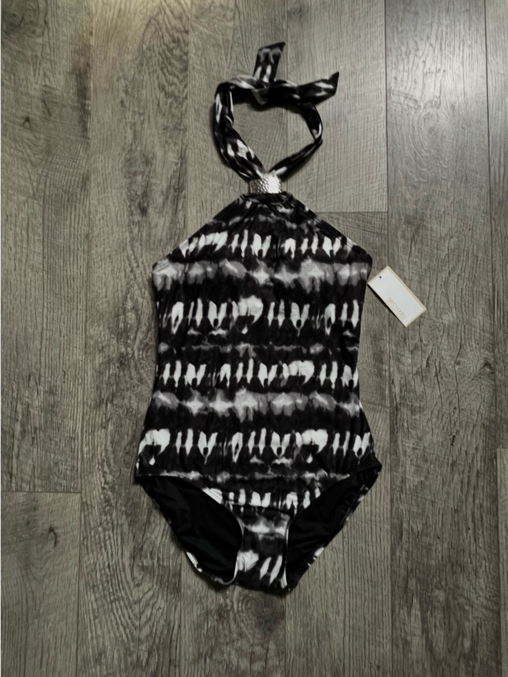 MICHAEL Michael Kors Black & White Halter Tie One-Piece Swimsuit Size 8